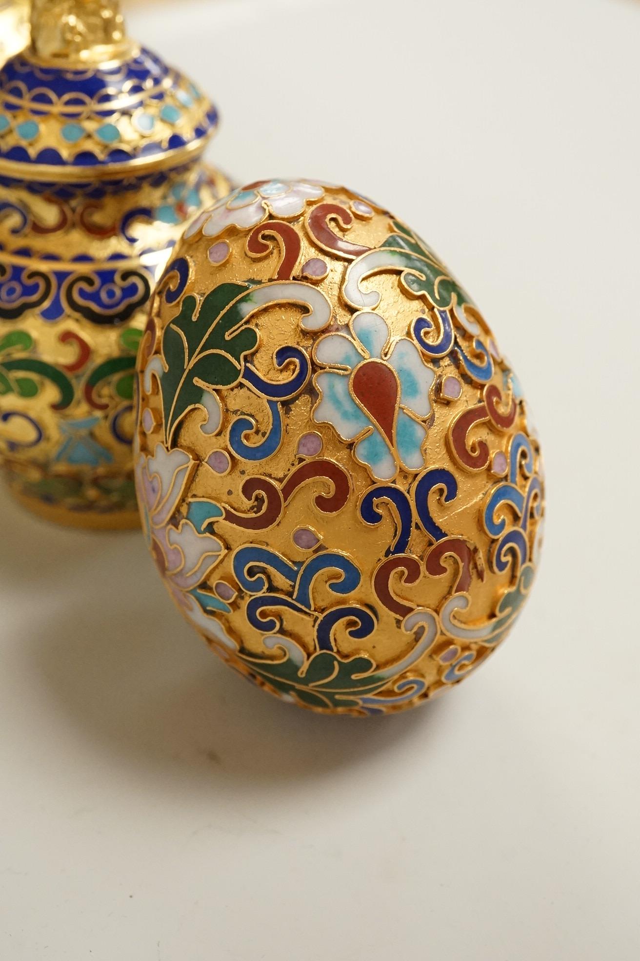 A collection of miniature enamel and cloisonné boxes, eggs and a painted rabbit, etc. (11)